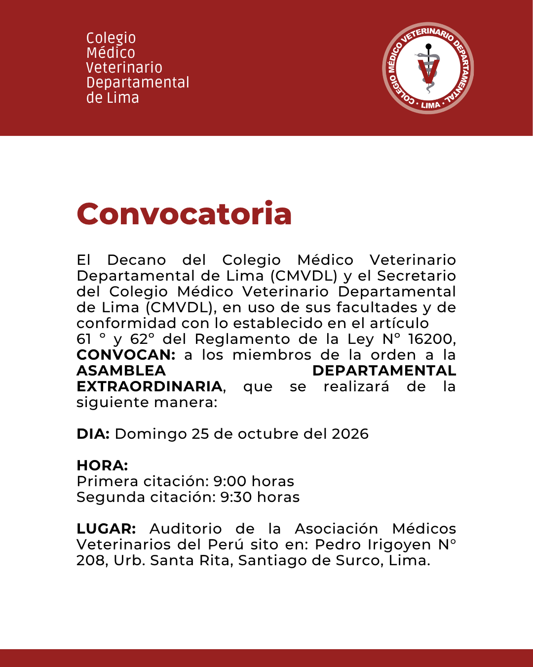 Convocatoria a Asamblea Departamental Extraordinaria (1 de 2)