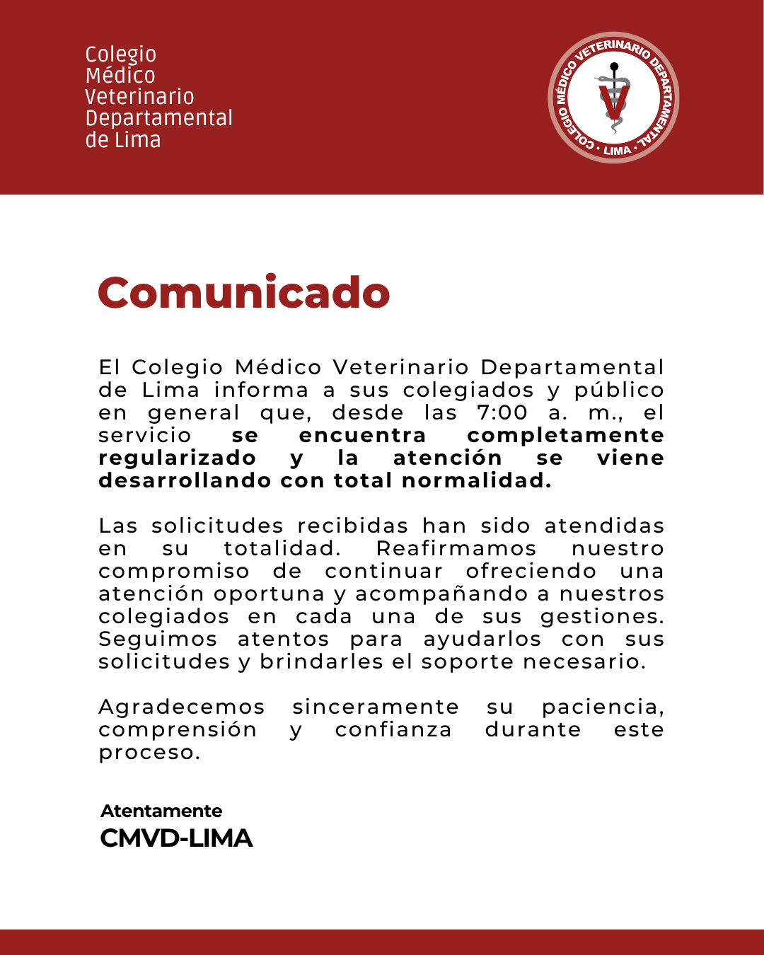 Servicio restablecido y atención con total normalidad