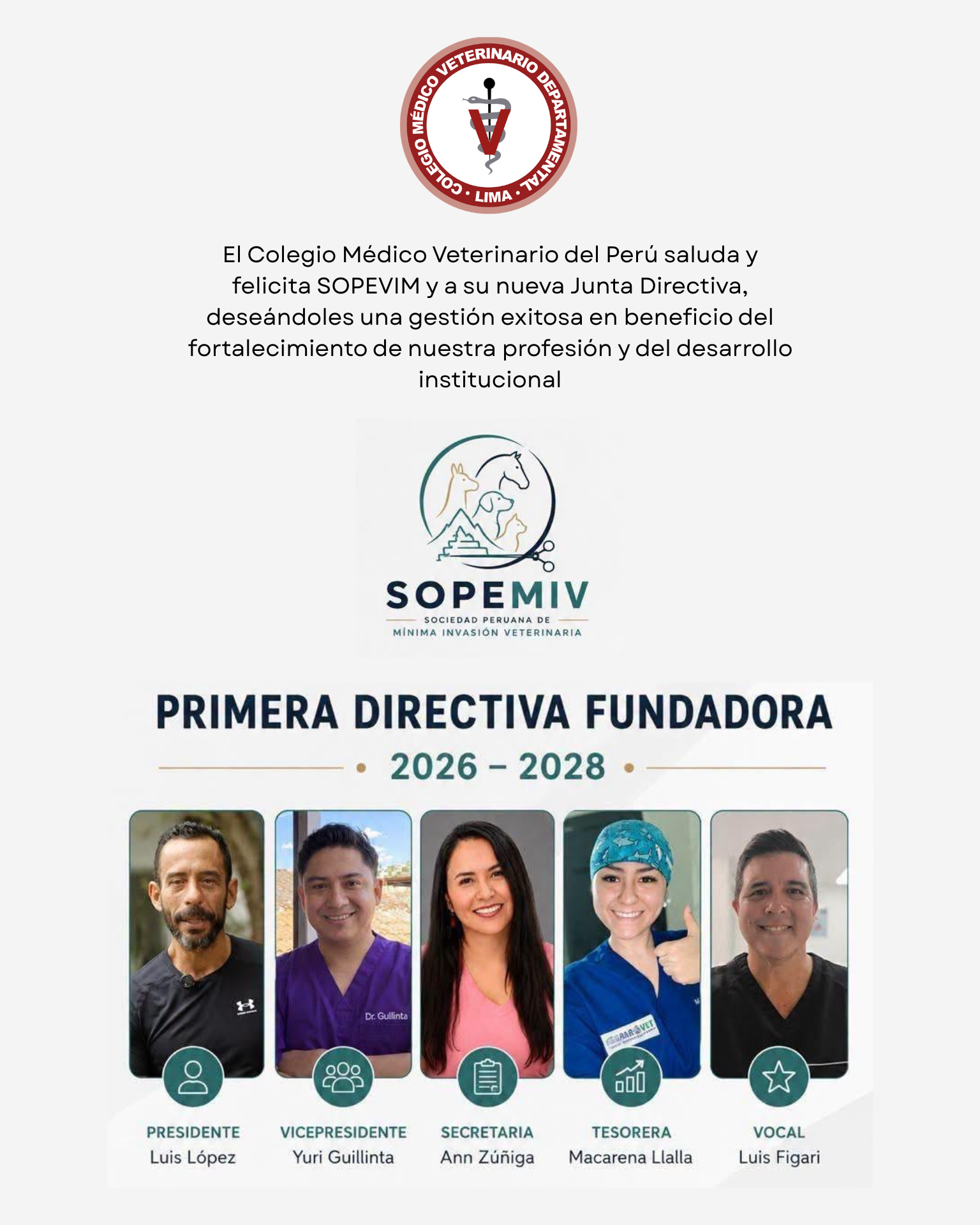 Saludo a la Directiva Fundadora de SOPEMIV 2026–2028